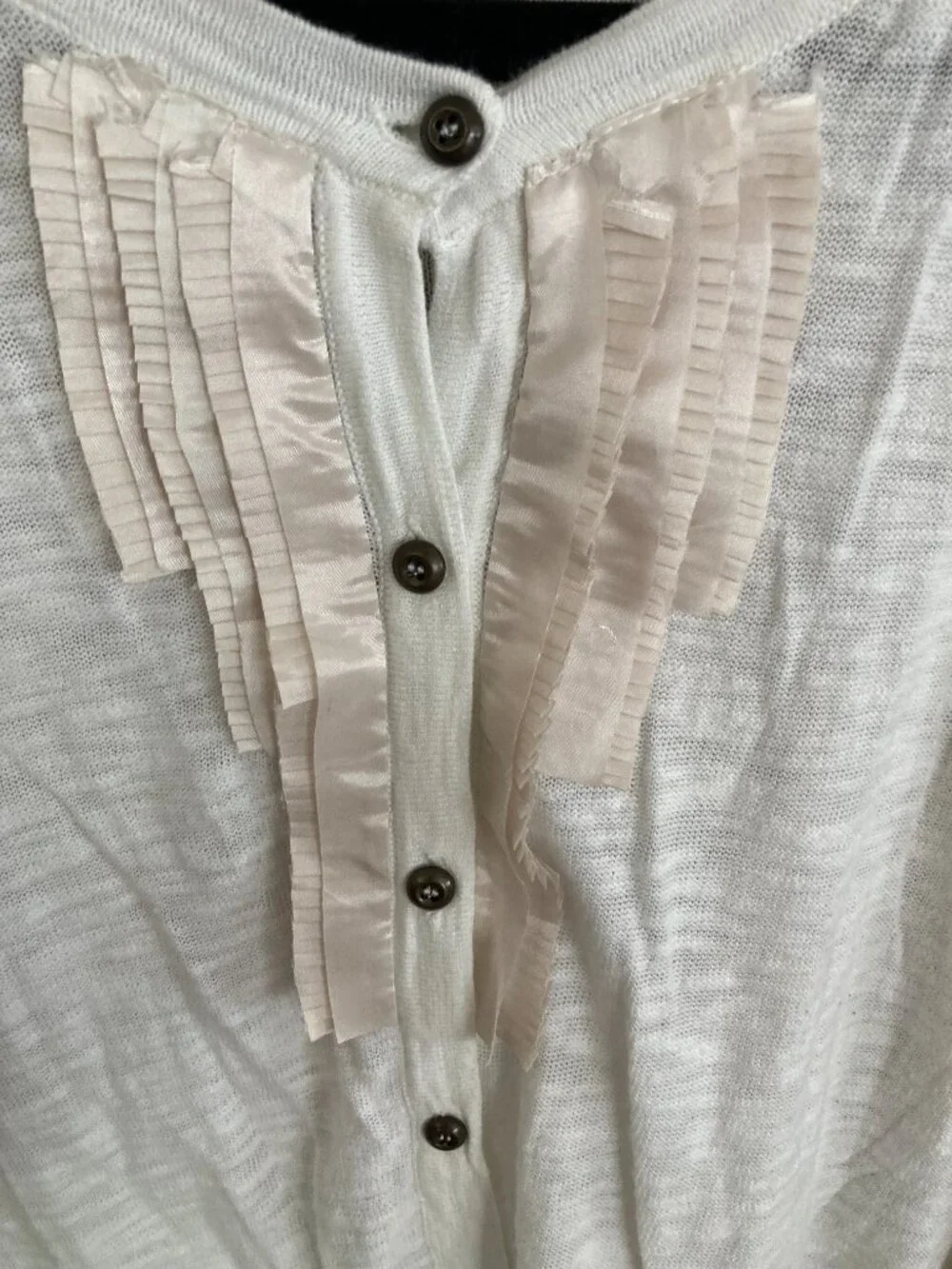 Eddie Bauer Ivory Cotton Cardigan Sweater XL Y2K Coquette Ribbon Trim